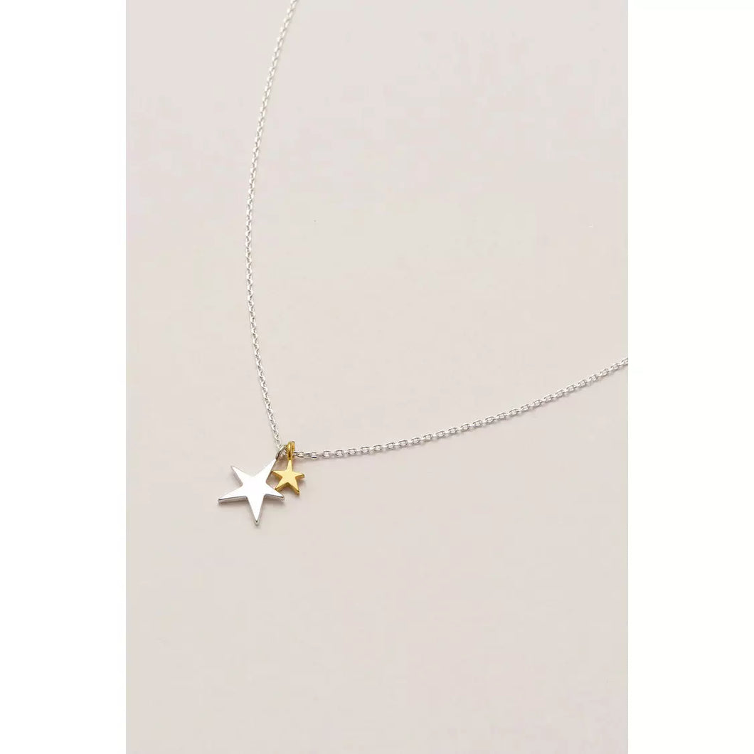 Two Toned Silver And Gold Double Star Necklace