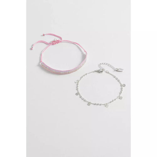 Pink And Silver Plated Woven Duo Bracelets
