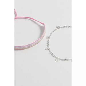 Pink And Silver Plated Woven Duo Bracelets