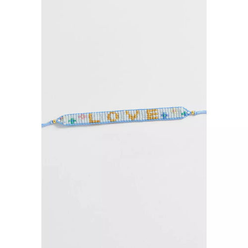 Blue Beaded Cord Love Bracelet