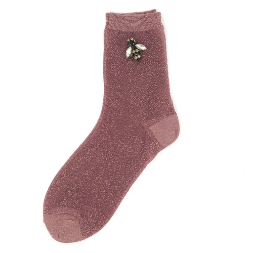 Sparkly Pink Socks & Bee Pin