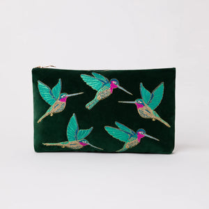 Rainforest Hummingbird Embroidered Everyday Pouch