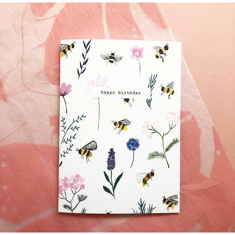 Happy Birthday Wild Flower And Bee Card