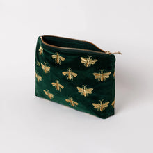 Load image into Gallery viewer, Forest Green Honey Bee Embroidered Everyday Pouch