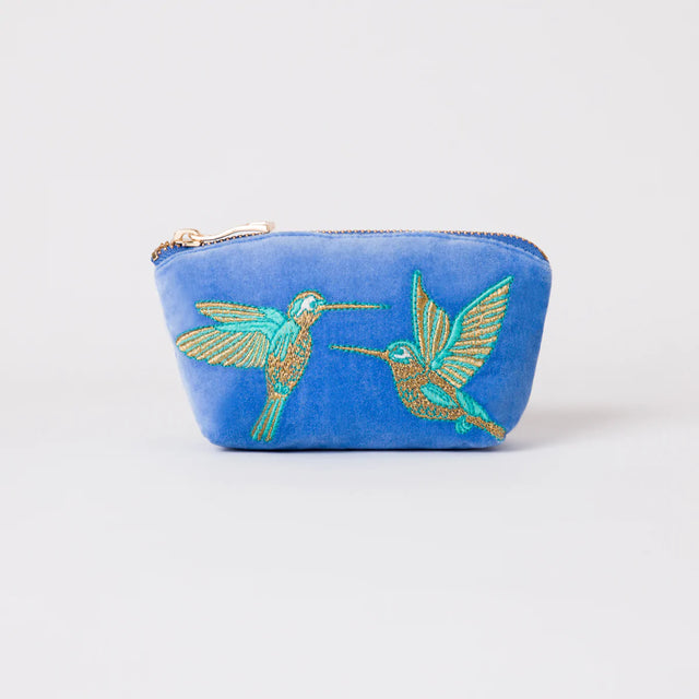 Hummingbirds Mid Blue Velvet Coin Purse