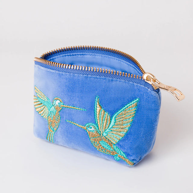 Hummingbirds Mid Blue Velvet Coin Purse