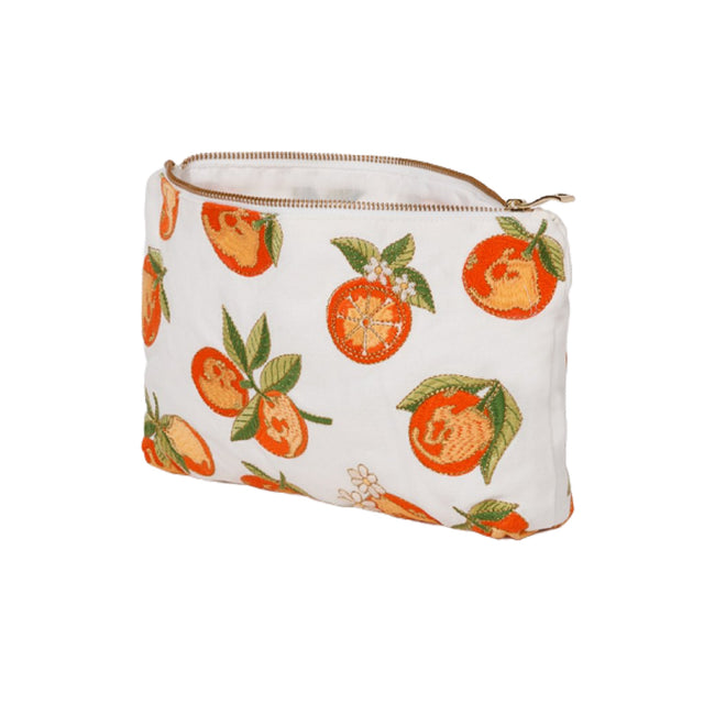 Oranges White Embroidered Travel Pouch