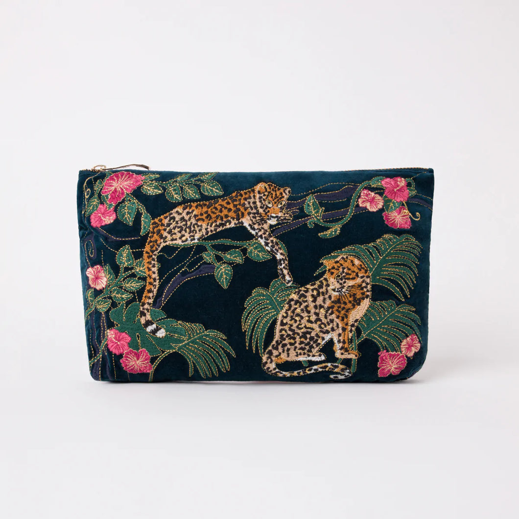 Jungle Jaguar Embroidered Pouch