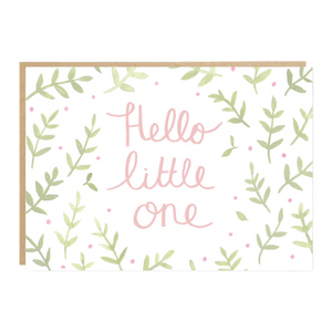 Hello Little One Pink Leaf Card