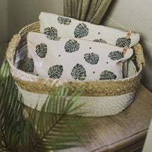 Load image into Gallery viewer, Monstera Leaf Natural Embroidered Travel Pouch