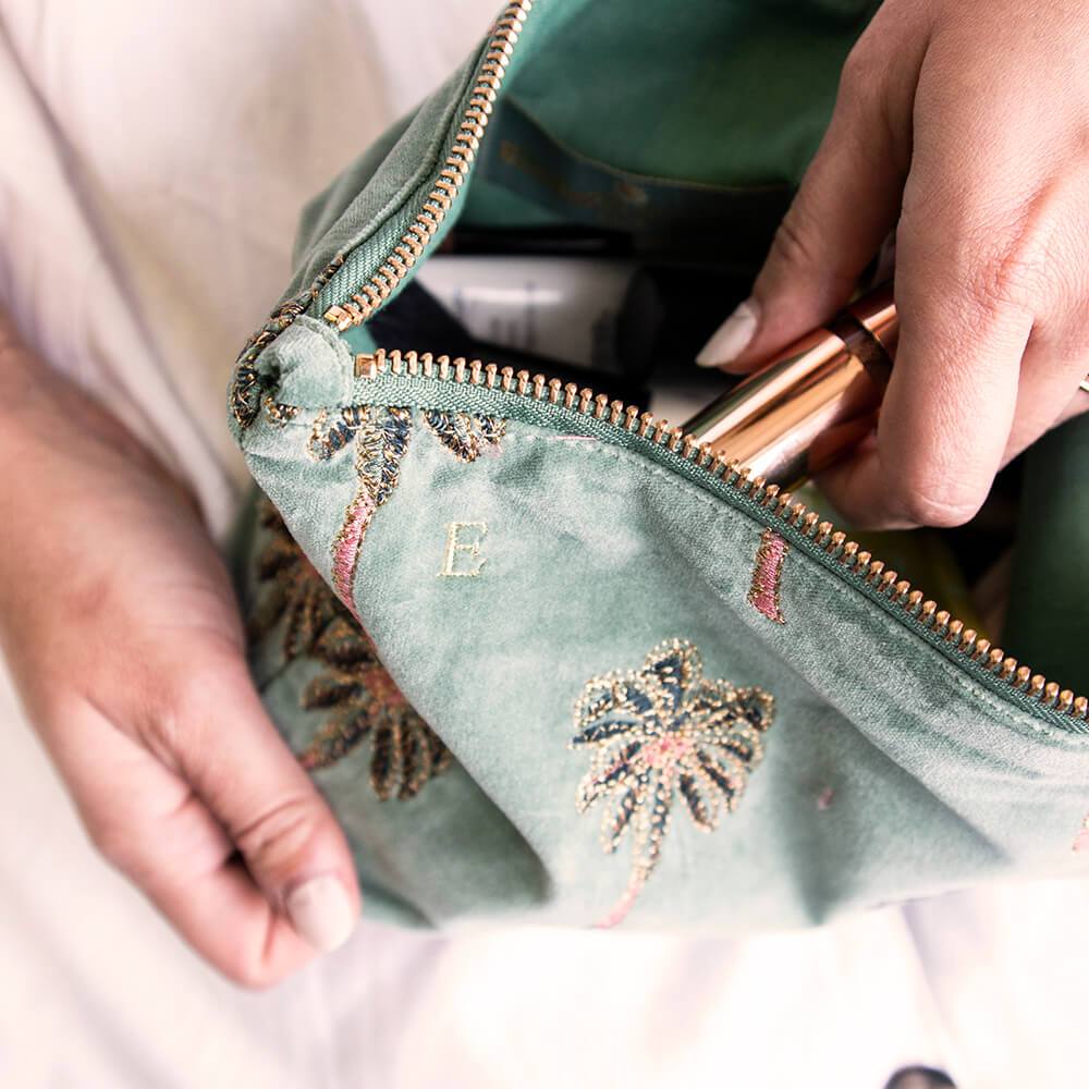 African Palmier Khaki Velvet Travel Pouch