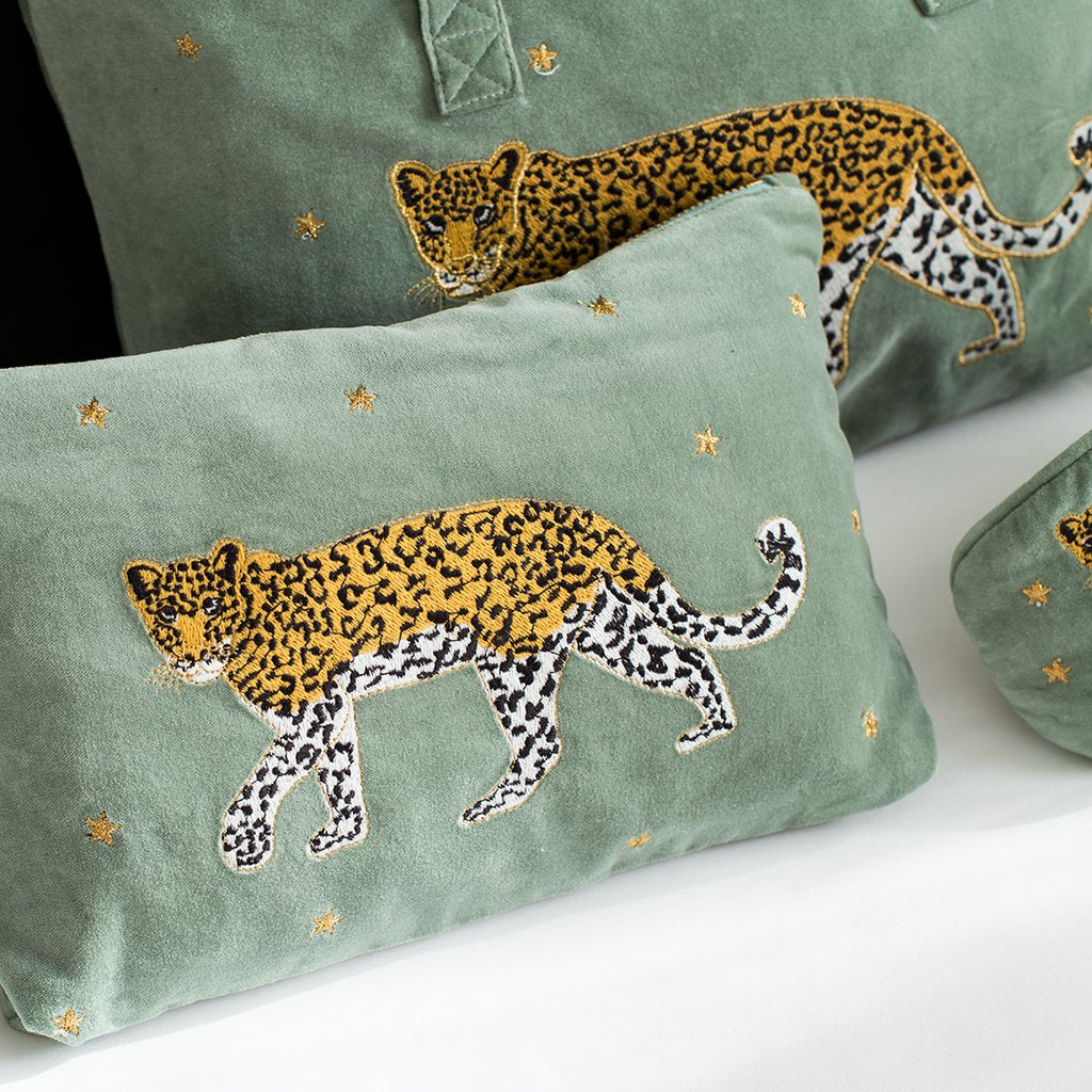 Leopard Khaki Velvet Travel Pouch