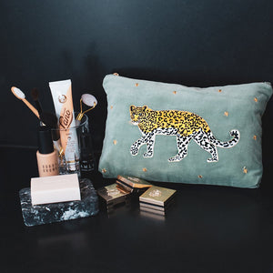 Leopard Khaki Velvet Travel Pouch