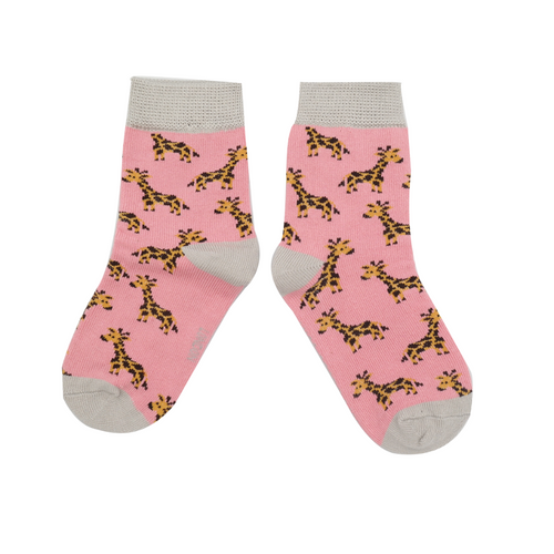 Giraffes Light Pink Bamboo Socks - Age 4-6 Years