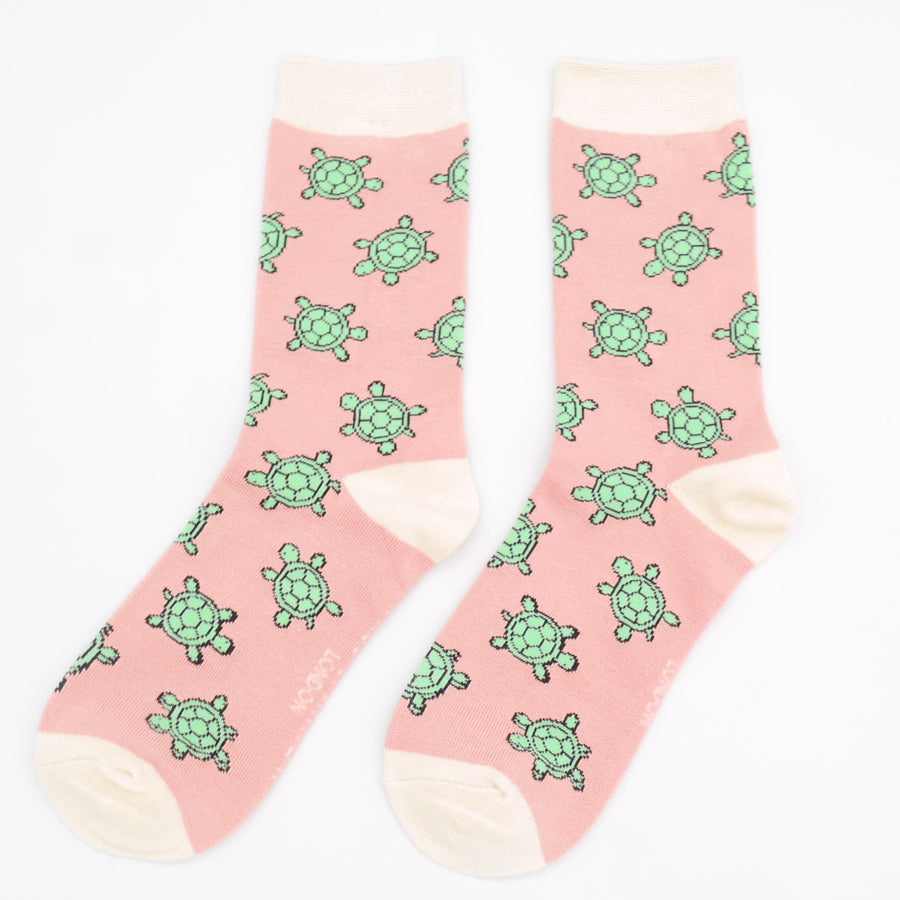 Cute Turtles Dusky Pink Bamboo Socks
