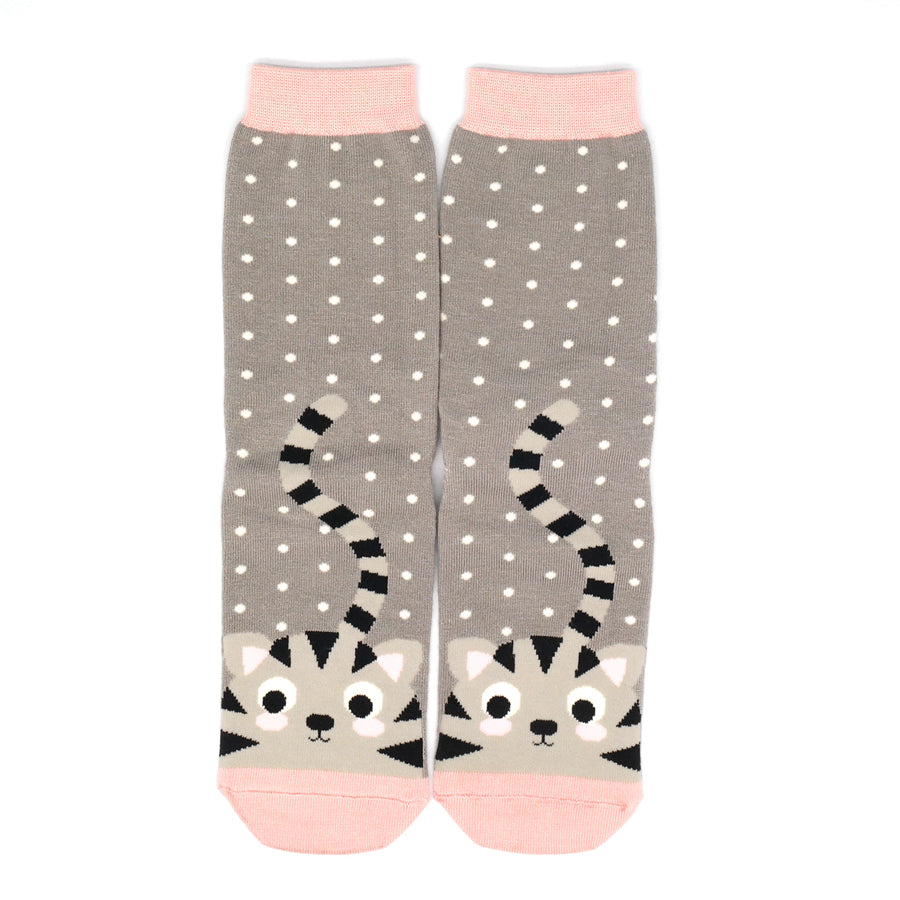 Kitties And Spots Grey Bamboo Socks