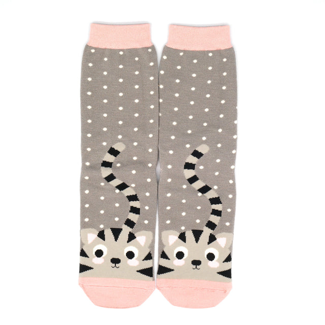 Kitties And Spots Grey Bamboo Socks
