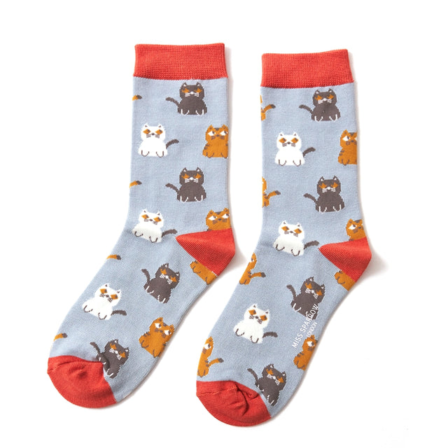 Little Kitties Duck Egg Bamboo Socks