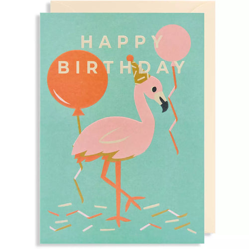 Happy Birthday Flamingo Balloons Card