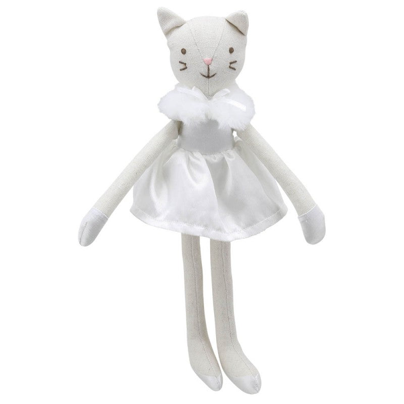 Linen Cat with White Dress Soft Toy