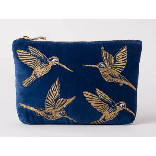 Cobalt Velvet Hummingbird Make Up Bag