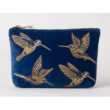 Load image into Gallery viewer, Cobalt Velvet Hummingbird Make Up Bag