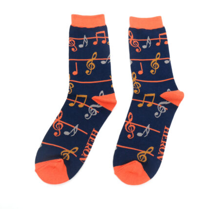 Navy & Orange Music Notes Bamboo Socks