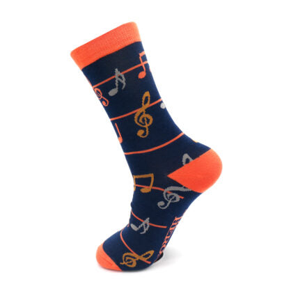 Navy & Orange Music Notes Bamboo Socks