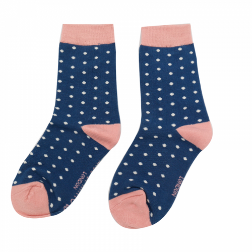 Spotty Navy Bamboo Socks - Age 7-9 Years