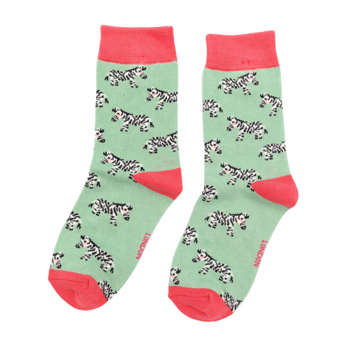 Zebras Mint Bamboo Socks - Age 7-9 Years