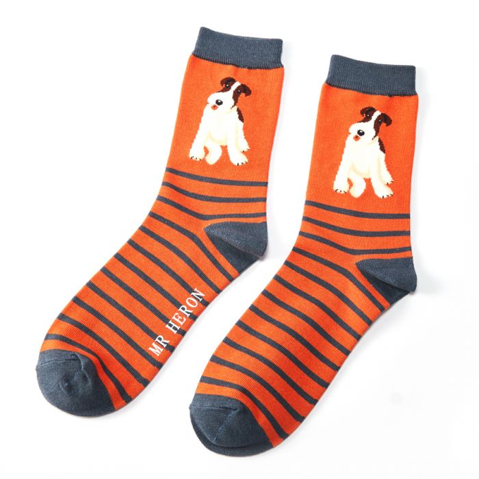 Fox Terrier Stripes Orange Bamboo Socks