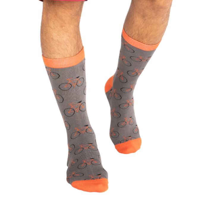 Bikes Grey And Orange Bamboo Socks