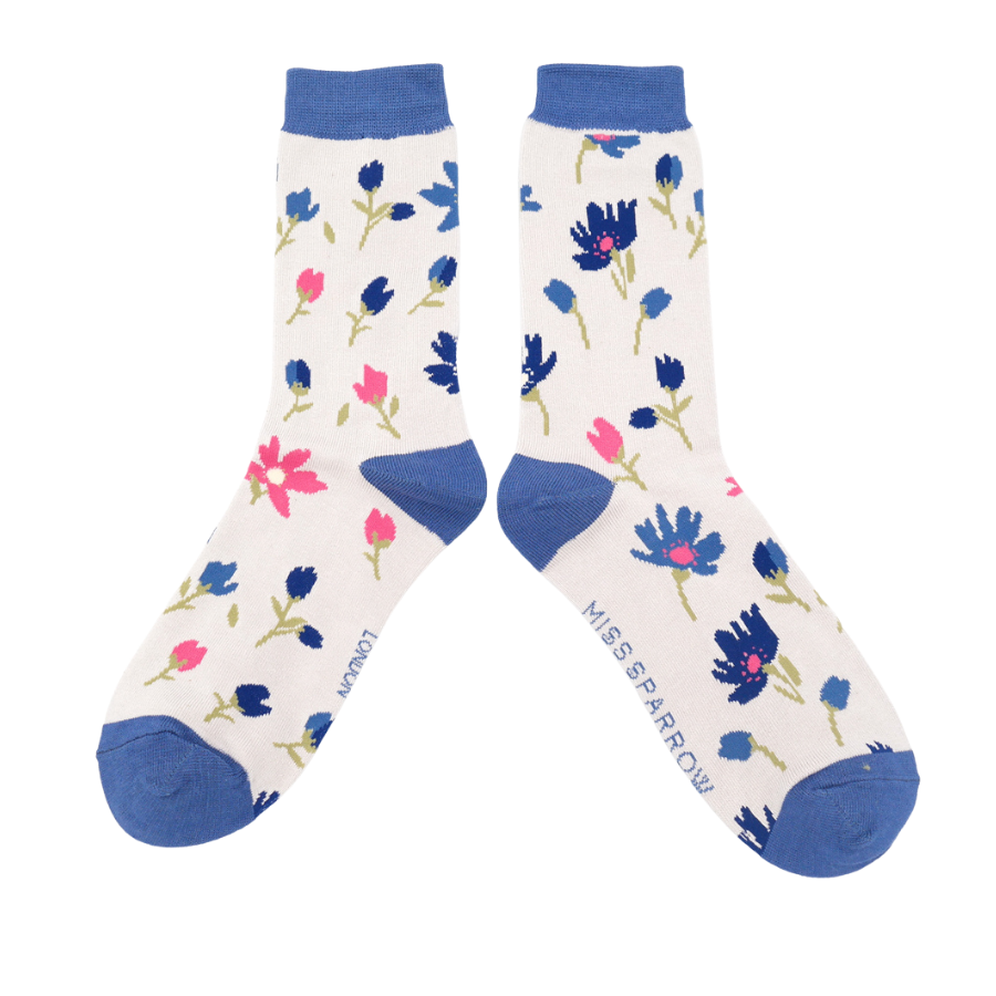 Ditsy Floral Silver Ladies Socks