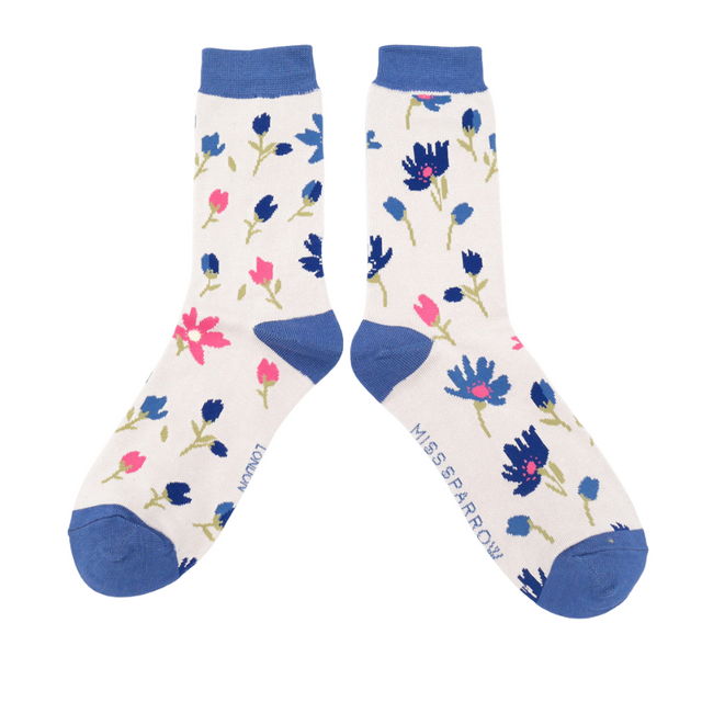 Ditsy Floral Silver Ladies Socks