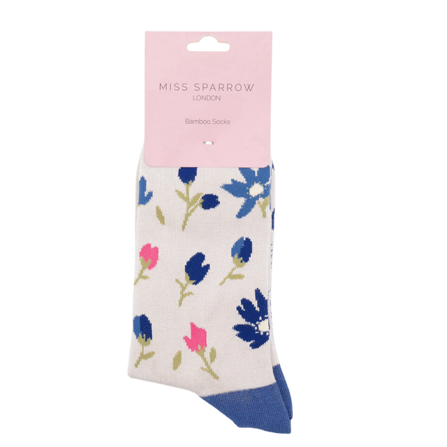 Ditsy Floral Silver Ladies Socks