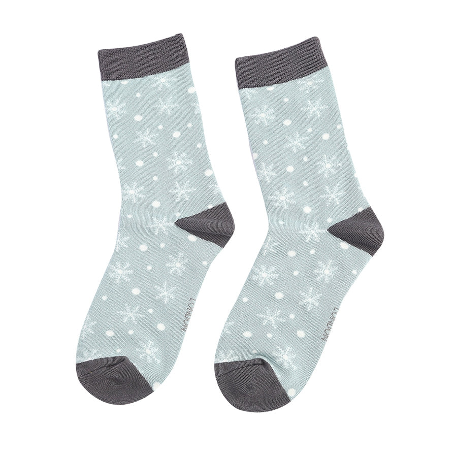 Snowflakes Duck Egg Bamboo Socks