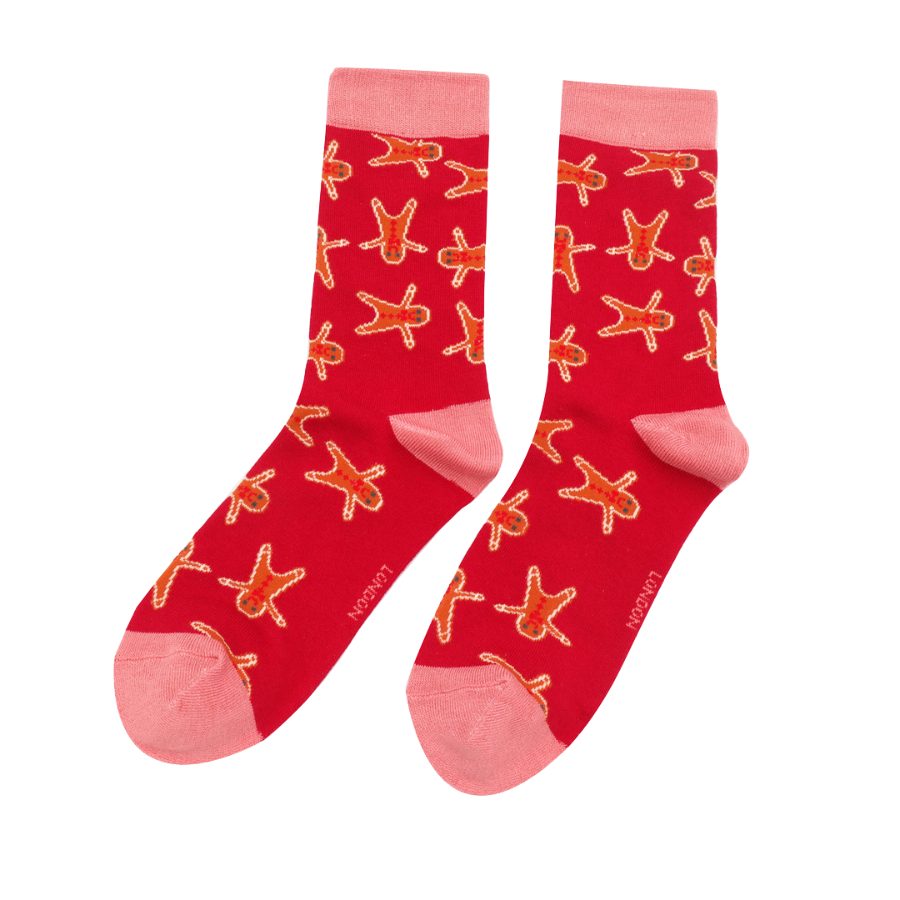 Gingerbread Red Ladies Socks