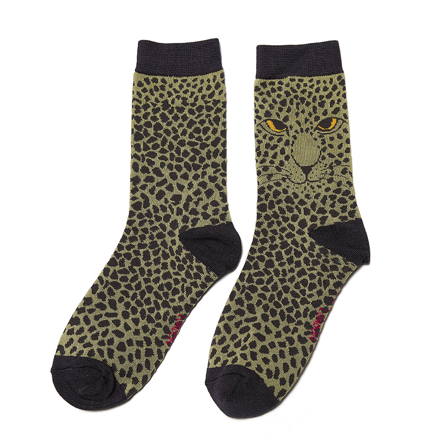 Leopard Olive Bamboo Socks