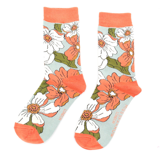 Flower Power Duck Egg Bamboo Socks