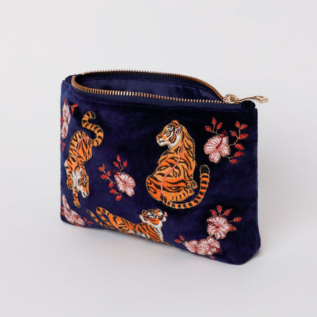Tiger Navy Velvet Everyday Pouch