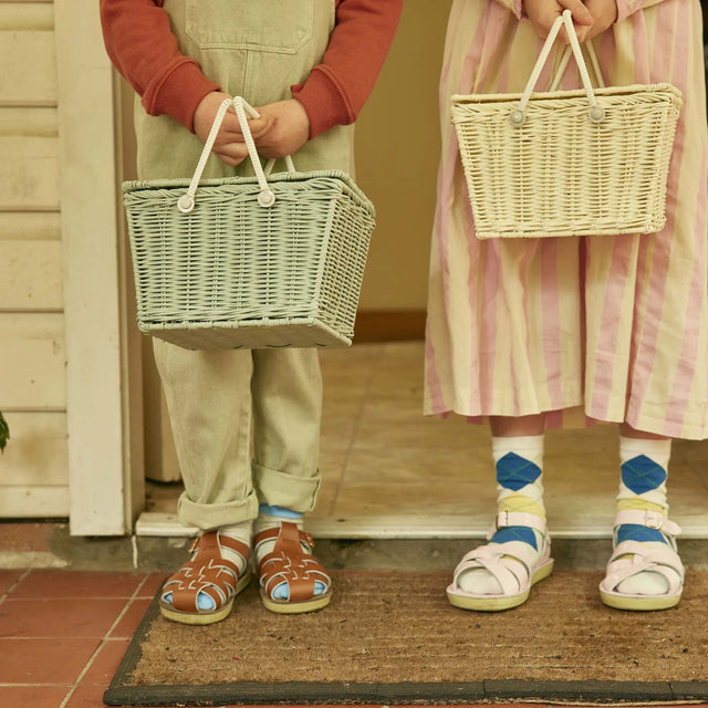 Vintage Blue Piki Rattan Basket