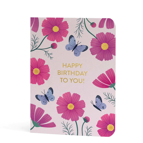 Pink Cosmos Seed Stick Birthday Card