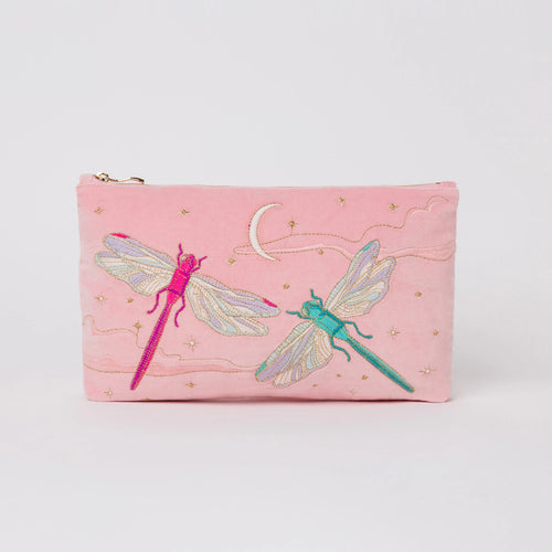 Dragonfly Moon Pink Velvet Everyday Pouch