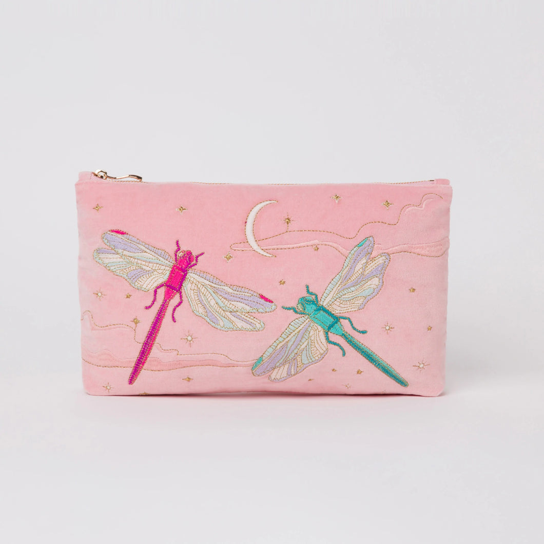 Dragonfly Moon Pink Velvet Everyday Pouch
