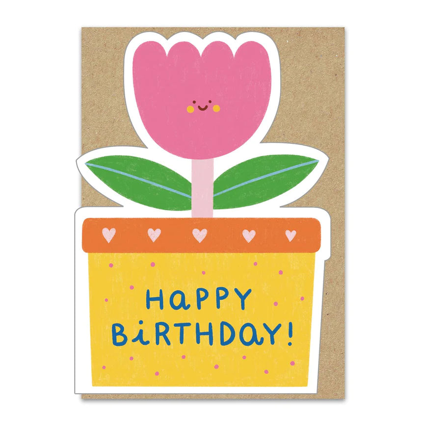 Pink Tulip Cut Out Birthday Card
