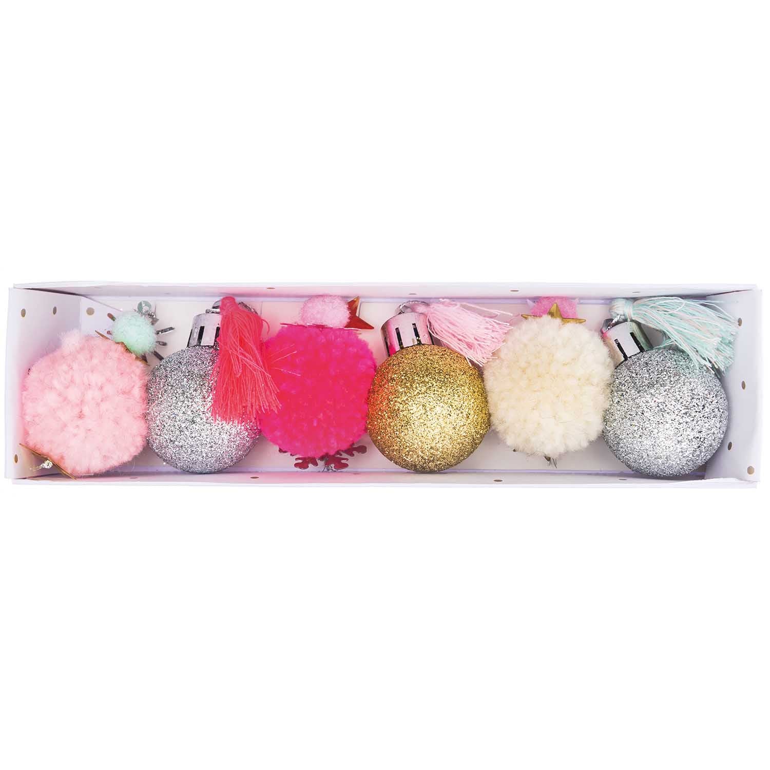 Neon Pastel Glitter And Pom Pom Baubles