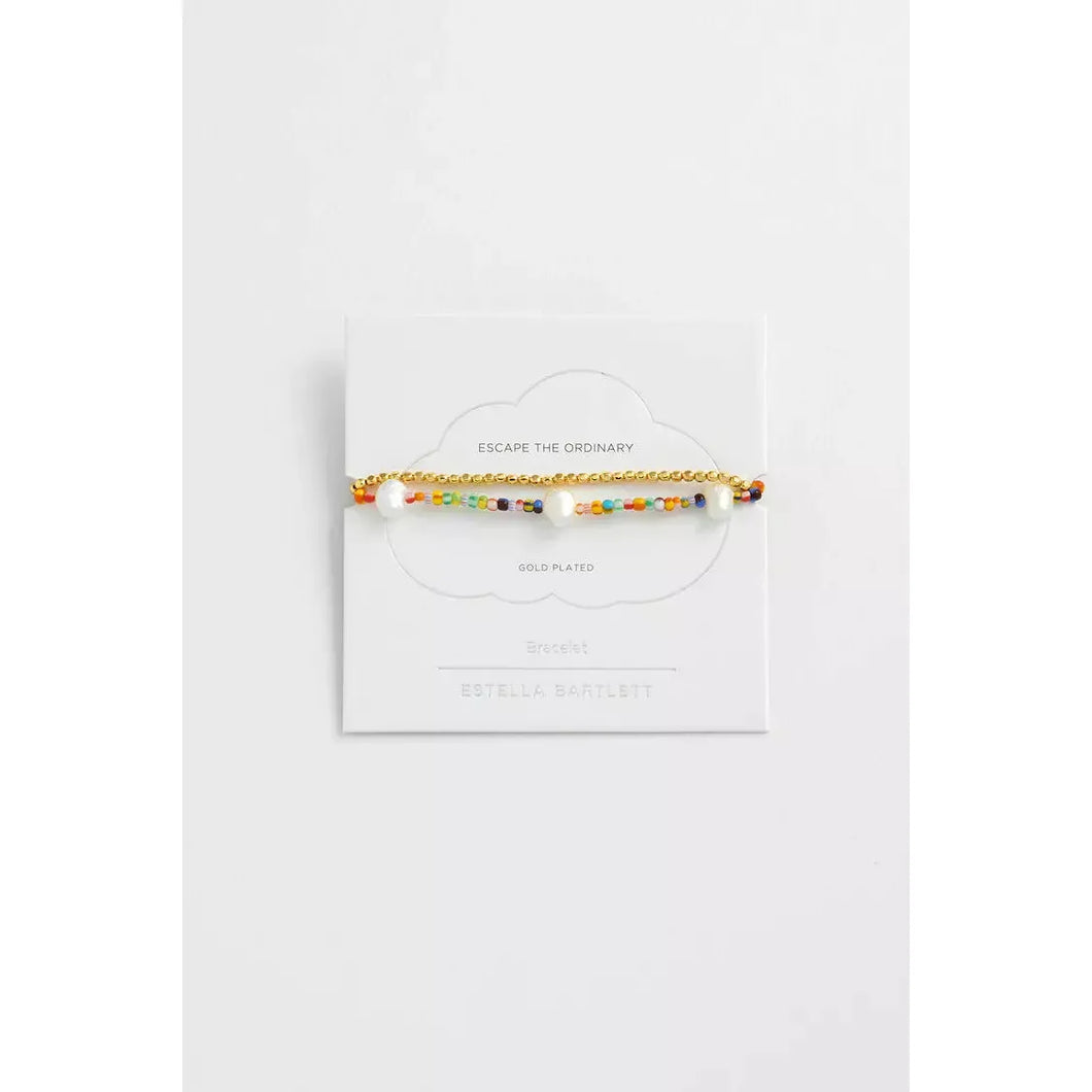 Rainbow Pearl And Gold Set Of Two Bracelets
