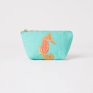 Seahorse Turquoise Embroidered Coin Purse