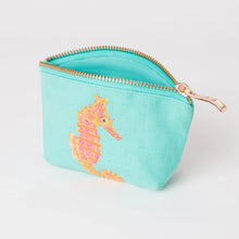 Load image into Gallery viewer, Seahorse Turquoise Embroidered Coin Purse