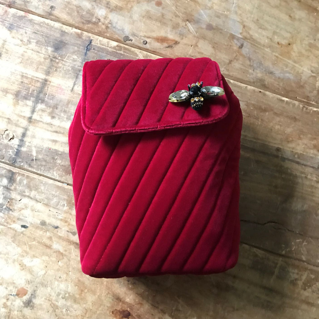 Velvet Quilted Backpack - Berry